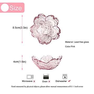 Glass Seasoning Dishes, Cherry-Blossom Tea Bag Holders,Pink Flower Snack Dip Bowls,Sakura Shaped Sushi Sauce Dishes Candle Holders,Set of 6 for Party Housewarming,Christmas,Valentine, Mother's Day