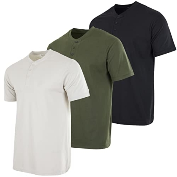 Real Essentials 3 Pack Men’s Cotton Short Sleeve Henley T-Shirt Casual Workwear Fashion Shirts Lou...