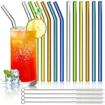 Panesor 12PCS Reusable Glass Drinking Straws with Cleaning Brushes