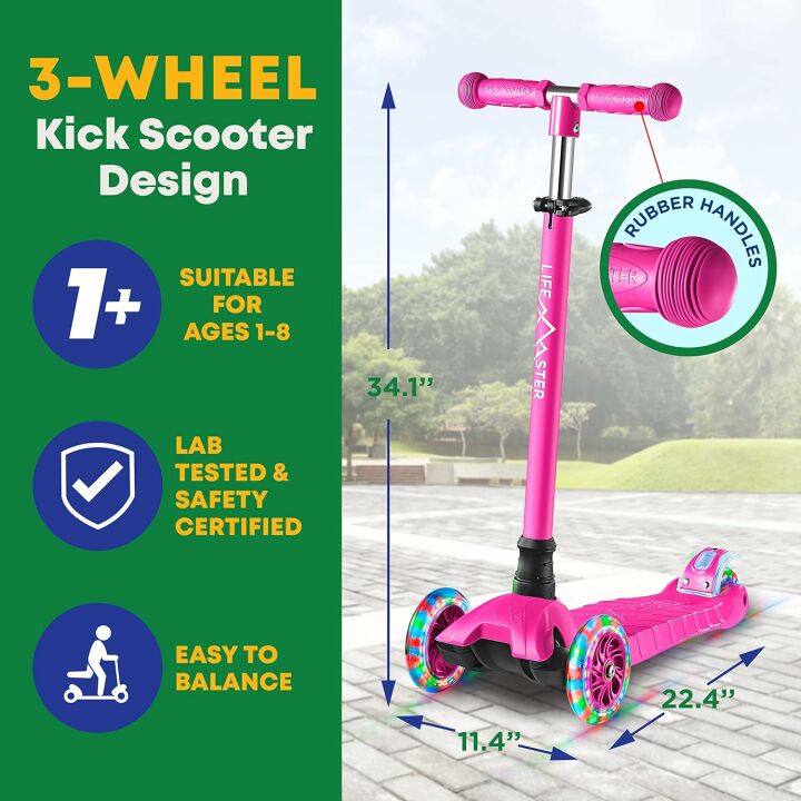 Kids Scooter – Children and Toddler 3 Wheel Kick Scooter – LED Wheel Lights Illuminate When Rolling Lifemaster