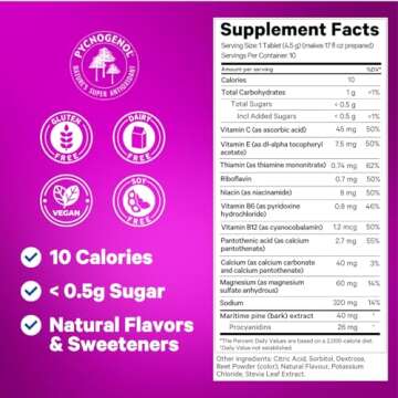 1Above Jet Lag Relief Tablets - Berry-Flavored Effervescent Multivitamin with Pycnogenol Travel Supplement for Hydration, Energy, Immune Support and Faster Recovery - Flight Essential, 10 Tablets