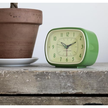 Kikkerland Battery Operated Retro Vintage Style Desktop Nightstand Bedside Office Classic Simple Alarm Clock, Beeping Alarm, Glow in Dark Hands, in Green