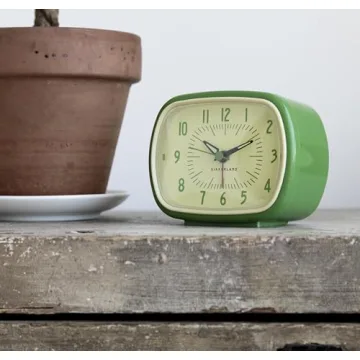 Kikkerland Battery Operated Retro Vintage Style Desktop Nightstand Bedside Office Classic Simple Alarm Clock, Beeping Alarm, Glow in Dark Hands, in Green