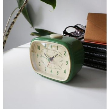 Kikkerland Battery Operated Retro Vintage Style Desktop Nightstand Bedside Office Classic Simple Alarm Clock, Beeping Alarm, Glow in Dark Hands, in Green