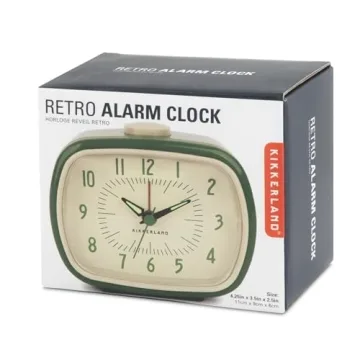 Kikkerland Battery Operated Retro Vintage Style Desktop Nightstand Bedside Office Classic Simple Alarm Clock, Beeping Alarm, Glow in Dark Hands, in Green