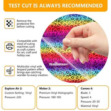 TECKWRAP Leopard Holographic Chrome Adhesive Vinyl Bundle 12" x 36"/Rolls for DIY Craft, Arts (Translucent Opal Blue, Yellow Pink, Rainbow,Transparent Patterned)