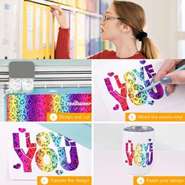 TECKWRAP Leopard Holographic Chrome Adhesive Vinyl Bundle 12" x 36"/Rolls for DIY Craft, Arts (Translucent Opal Blue, Yellow Pink, Rainbow,Transparent Patterned)