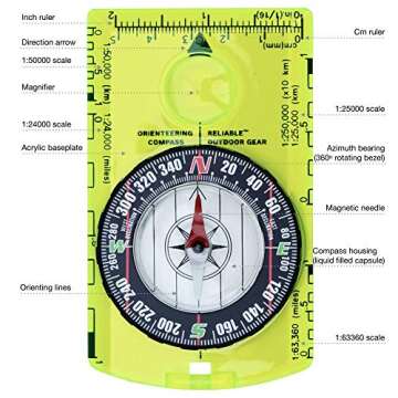 Professional Boy Scout Compass - Liquid Filled, Rotating Bezel, Magnetic Heading - for Navigation, O...