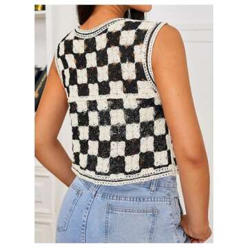 Verdusa Women's Luxurious Checkered Knit Sweater Vest - Stylish & Versatile