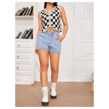 Stylish Verdusa Women's Checkered Vest Sweater - Black Beige