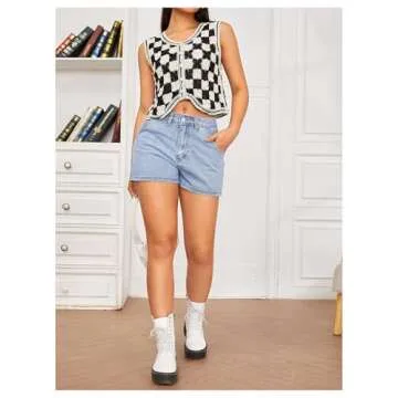 Stylish Verdusa Women's Checkered Vest Sweater - Black Beige