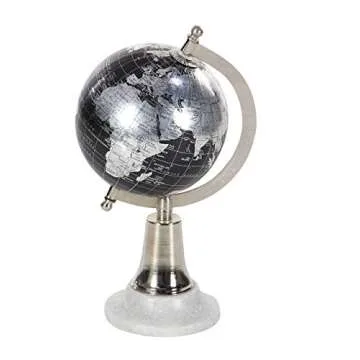 Deco 79 94487 Marble and Plastic Decorative Globe, 11" x 6", Silver/Black/White