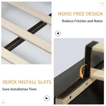 Jocisland Bed Frame King Size Velvet Tufted Upholstered Bed Low Profile Platform Bed Raised Wingback Headboard/Wood Slats Support/No Box Spring Needed/Easy Assembly/Grey