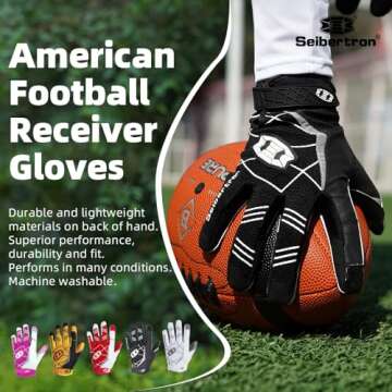 Seibertron Pro 3.0 Elite Ultra-Stick Sports Receiver Glove Football Gloves Youth and Adult Black S