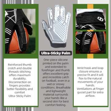 Seibertron Pro 3.0 Elite Ultra-Stick Sports Receiver Glove Football Gloves Youth and Adult Black S