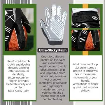 Seibertron Pro 3.0 Elite Ultra-Stick Sports Receiver Glove Football Gloves Youth and Adult Black S