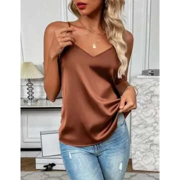 Zeagoo Satin Camisole V Neck Sleeveless Blouse for Women
