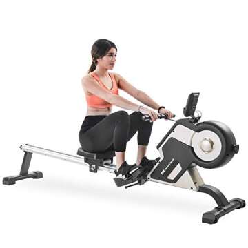 Merax Rowing Machine Indoor Home Rower Magnetic Rowing Machine with Magnetic Tension System, LED Monitor and 8-Level Resistance Adjustment Fitness Equipment for Home Gym Exercise, Golden Black