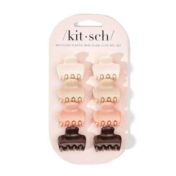 Kitsch Recycled Plastic Puffy Mini Claw Clips, Small Hair Clips for Women Girls, Hair Claw Clips for...