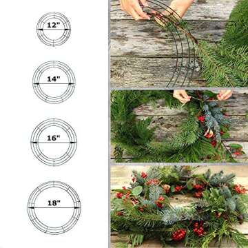 MTB 14 inch Round Wire Wreath Frames Green, Pack of 5 Wreath Forms Wreath Rings for DIY Christmas Ne...