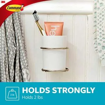 Command Accessory Organizer, Holds up to 2 lb, 3.36" x 3.78" x 4.4" Organizer with 2 Medium Water-Resistant Command Strips, Satin Nickel, Damage Free Bathroom Organization
