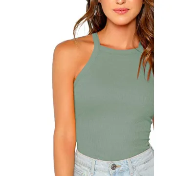 MakeMeChic Women's Halter Cami Top in Green - Perfect Summer Style