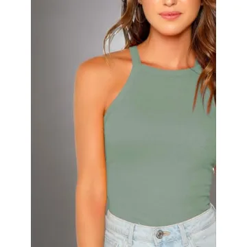 MakeMeChic Women's Halter Cami Top in Green - Perfect Summer Style