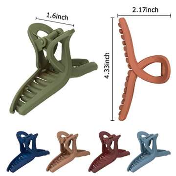 Whaline Hair Claw Clip 6 Color Hair Jaw Clamp Clips 4.3 Inch Nonslip Hair Claw Strong Hold Matte But...