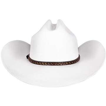 Queue Essentials Western Style Pinch Front Straw Canvas Cowboy Cowgirl Straw Hat (Canvas White, SM)