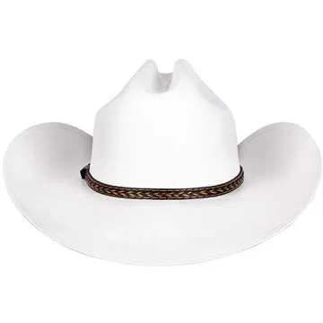 Queue Essentials Western Style Pinch Front Straw Canvas Cowboy Cowgirl Straw Hat (Canvas White, SM)