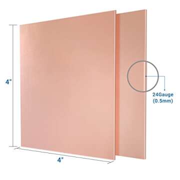 2 Pieces 99.9% Pure Copper Sheet, 4" x 4", 24 Gauge(0.5mm) Thickness, Film Attached Copper Plate, Great for Jewelry, Crafts, modelers