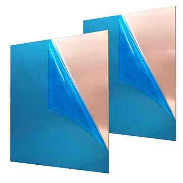 2 Pieces 99.9% Pure Copper Sheet, 4" x 4", 24 Gauge(0.5mm) Thickness, Film Attached Copper Plate, Great for Jewelry, Crafts, modelers