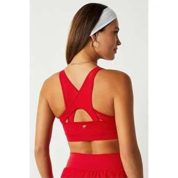 Fabletics Women's Mesh Breathable Medium Impact Sports Bra, Heated Red, S
