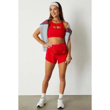 Fabletics Women's Mesh Breathable Medium Impact Sports Bra, Heated Red, S