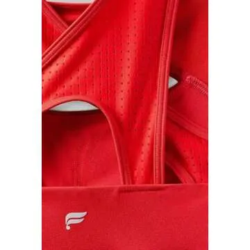 Fabletics Women's Mesh Breathable Medium Impact Sports Bra, Heated Red, S