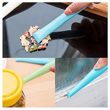 3 PCS Multipurpose Cleaning Scraper Tool - Non-Scratch Hard Plastic Sticker Scraper Tool for Kitchen Cleaning, Label Remover, Gum Cleaner