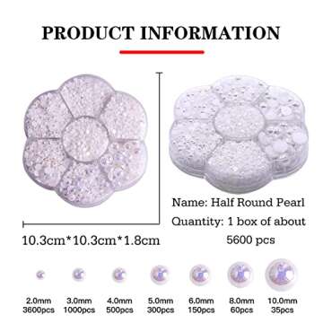 5600PCS Half Round Pearls Flatback Imitation Pearls for Crafts,7 Sizes for DIY Nails Art Crafting,Jewelry Making, Shoes,Cup,Phone Decoration (01 White AB)