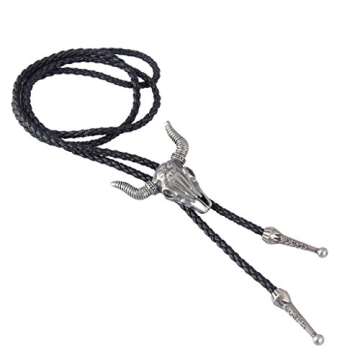 GelConnie Cowboy Skull Bolo Tie American Leather Necktie Rope Braided Necklace Western Jewelry for M...