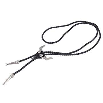 GelConnie Cowboy Skull Bolo Tie American Leather Necktie Rope Braided Necklace Western Jewelry for Men, Women PL0023-silver