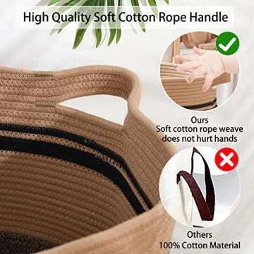 Woven Laundry Basket Hamper, 80L Tall Basket for Blanket Storage, Cotton Rope Decorative Storage for...