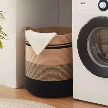 Woven Laundry Basket Hamper 80L for Home Storage