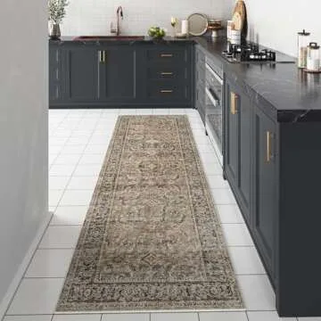 WondRg 2x6 Washable Runner Rug Brown Vintage Distressed Hallway Kitchen Non Slip Low Pile Area Rug Living Room Bedroom Throw Rug Soft Indoor Carpet for Entrance Laundry Dining Room Bathroom
