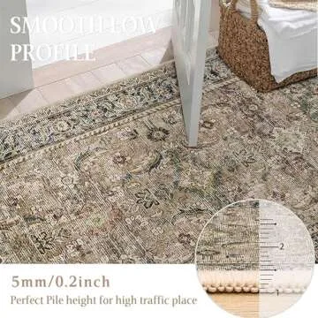 WondRg 2x6 Washable Runner Rug Brown Vintage Distressed Hallway Kitchen Non Slip Low Pile Area Rug Living Room Bedroom Throw Rug Soft Indoor Carpet for Entrance Laundry Dining Room Bathroom