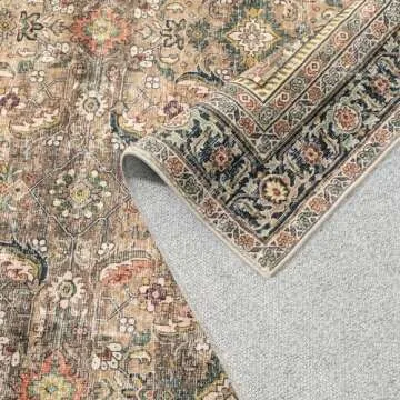 WondRg 2x6 Washable Runner Rug Brown Vintage Distressed Hallway Kitchen Non Slip Low Pile Area Rug Living Room Bedroom Throw Rug Soft Indoor Carpet for Entrance Laundry Dining Room Bathroom