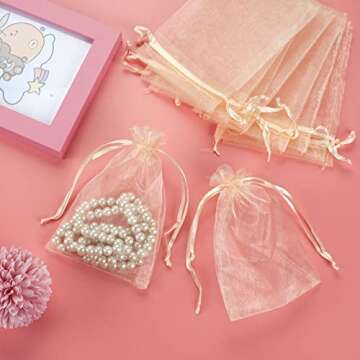 MOTYAWN Premium 100 Pack Organza Drawstring Gift Bags