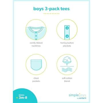 Simple Joys by Carter's Baby Boys' 3-Pack Short-Sleeve Tee Shirts, Blue Heather/Grey Heather Dots/Navy Stripe, 18 Months
