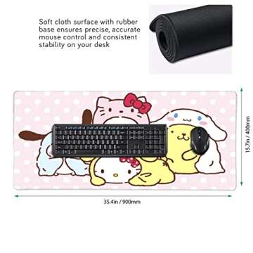 Kawaii Girly Cute Gaming Mouse Pad, Long Extended XXL Desk Mat, Extra Large Girl Anime Mousepad Keyb...