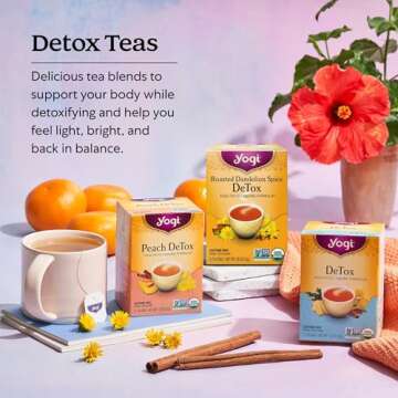 Yogi Tea Herbal DeTox Variety Sampler - 16 Bags per Pack (3 Packs) - Organic Sampler - Includes Peach & Original DeTox Teas & Roasted Dandelion Spice