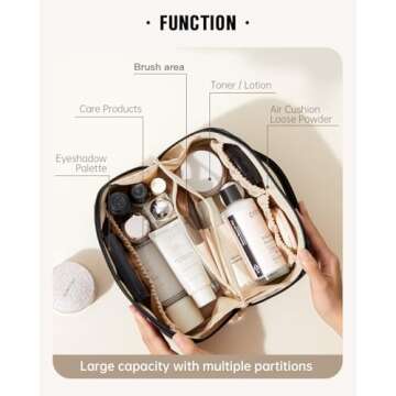 EACHY Travel Makeup Bag,Large Capacity Cosmetic Bags for Women,Waterproof Portable Pouch Open Flat T...