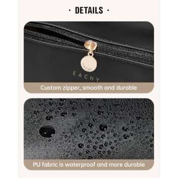 EACHY Travel Makeup Bag,Large Capacity Cosmetic Bags for Women,Waterproof Portable Pouch Open Flat Toiletry Bag Make up Bag with Divider and Handle, Gifts for Women (Black, Medium)